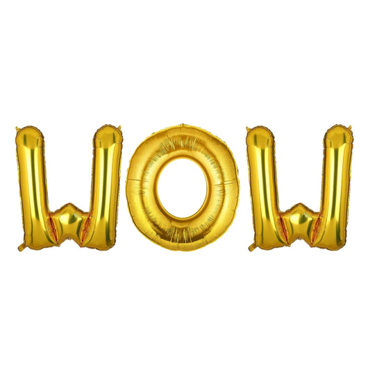 WOW Golden Foil Balloon Set -  Helium or Air Filled - 40 inches - 3PC