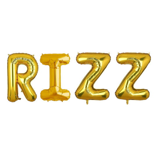 RIZZ Golden Foil Balloon Set - Helium or Air Filled - 40 inches - 4PC
