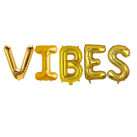 VIBES Golden Foil Balloon Set - Helium or Air Filled - 40 inches - 5PC