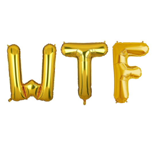 WTF Golden Foil Balloon Set - Helium or Air Filled - 40 inches - 3PC
