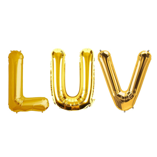 LUV Golden Foil Balloon Set - Helium or Air Filled - 40 inches - 3PC