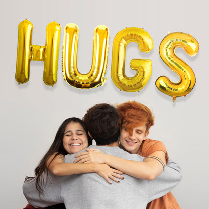 HUGS Golden Foil Balloon Set - Helium or Air Filled- 40 inches - 4PC
