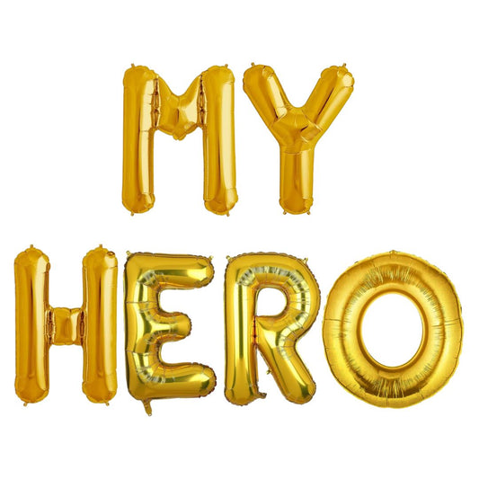 MY HERO Golden Foil Balloon Set -  Helium or Air Filled - 40 inches - 6PC