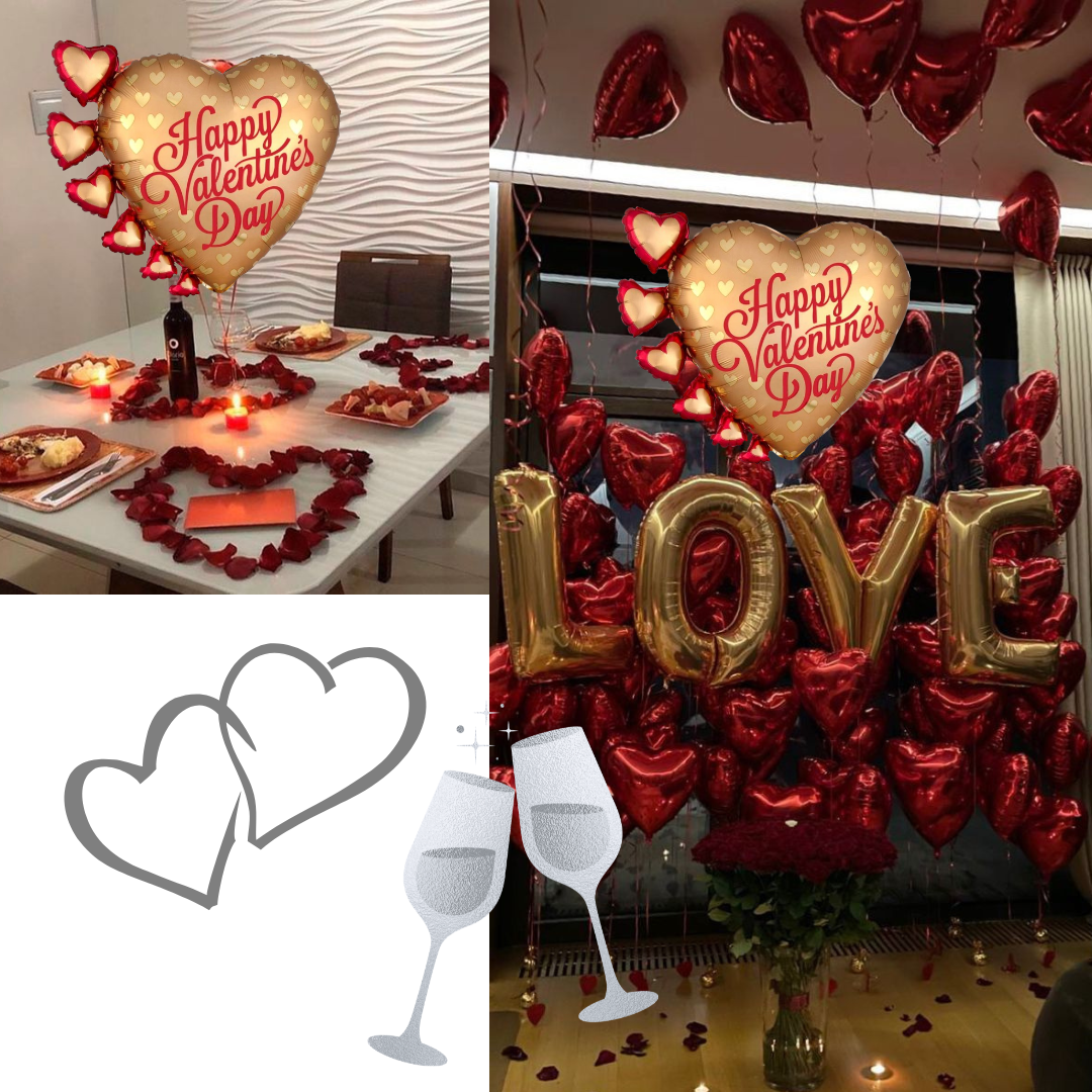 Pretty Gold Heart Happy Valentine Balloon 24 Inch - 1 Pc