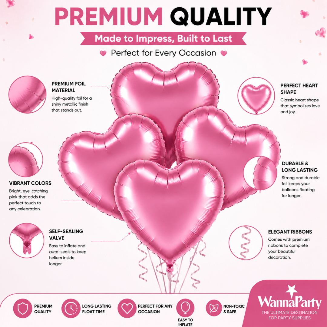 Pink Heart Foil Balloon Set of 4 - 18 inches