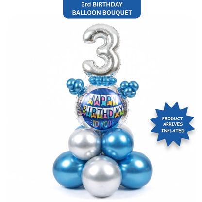 Designer Blue & Silver Balloon Bouquet Arrangement for 3rd Birthday