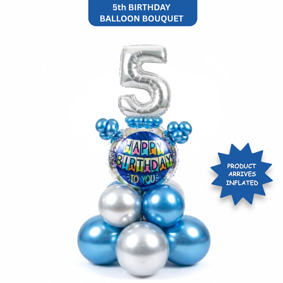 Designer Blue & Silver Balloon Bouquet Arrangement for 5th Birthday