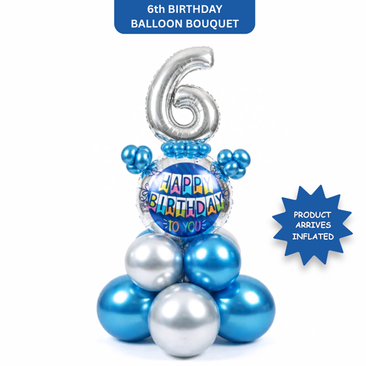 Designer Blue & Silver Balloon Bouquet Arrangement for 6th Birthday