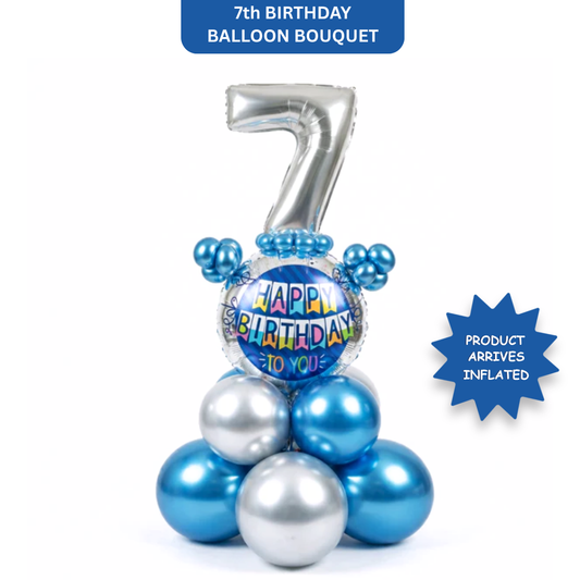 Designer Blue & Silver Balloon Bouquet Arrangement for 7th Birthday