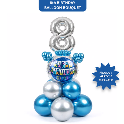 Designer Blue & Silver Balloon Bouquet Arrangement for 8th Birthday