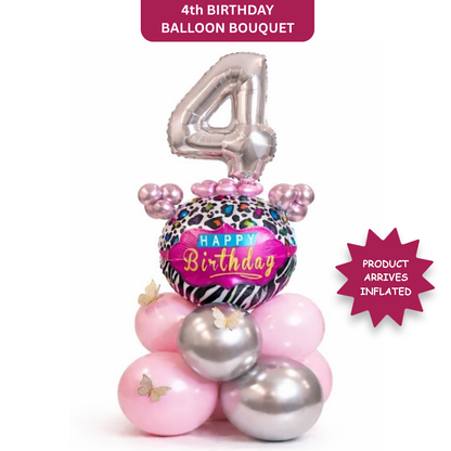Designer Pink & Silver Balloon Bouquet Arrangement with 3D Butterflies for 4th Birthday