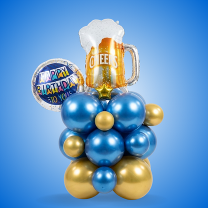 Eloquent Blue & Gold Cheers Beer Mug Air Filled Balloon Bouquet Arrangement