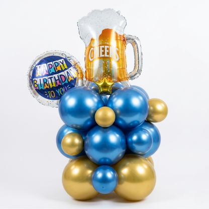 Eloquent Blue & Gold Cheers Beer Mug Air Filled Balloon Bouquet Arrangement