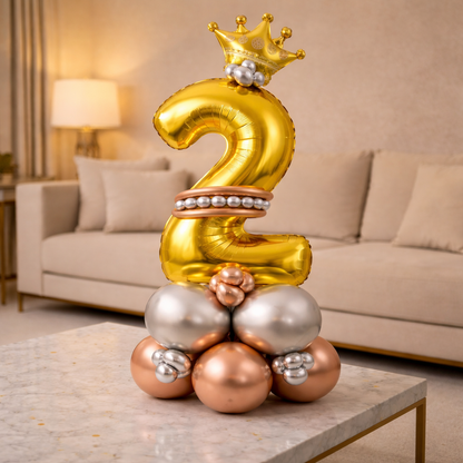 Royal 2nd Birthday Large Golden Air Filled Balloon Bouquet Arrangement with Rose Gold & Silver Balloons