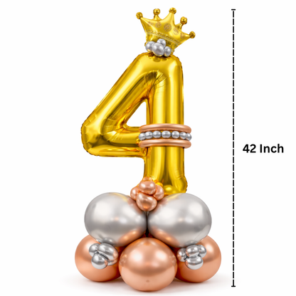 Royal 4th Birthday Large Golden Air Filled Balloon Bouquet Arrangement with Rose Gold & Silver Balloons