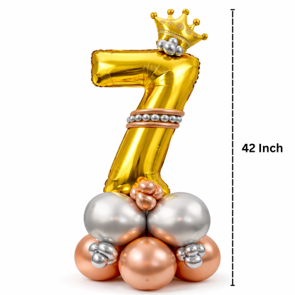 Royal 7th Birthday Large Golden Air Filled Balloon Bouquet Arrangement with Rose Gold & Silver Balloons