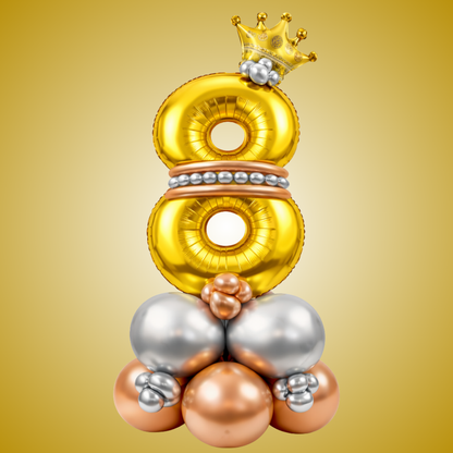 Royal 8th Birthday Large Golden Air Filled Balloon Bouquet Arrangement with Rose Gold & Silver Balloons