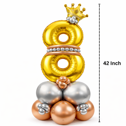Royal 8th Birthday Large Golden Air Filled Balloon Bouquet Arrangement with Rose Gold & Silver Balloons