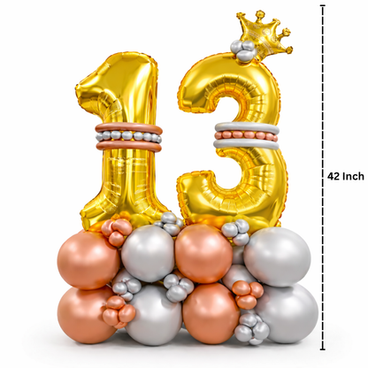 Signature 13th Birthday Large Golden Air Filled Balloon Bouquet Arrangement with Rose Gold & Silver Balloons