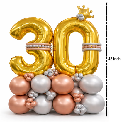 Signature 30th Birthday Large Golden Air Filled Balloon Bouquet Arrangement with Rose Gold & Silver Balloons