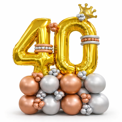 Signature 40th Birthday Large Golden Air Filled Balloon Bouquet Arrangement with Rose Gold & Silver Balloons