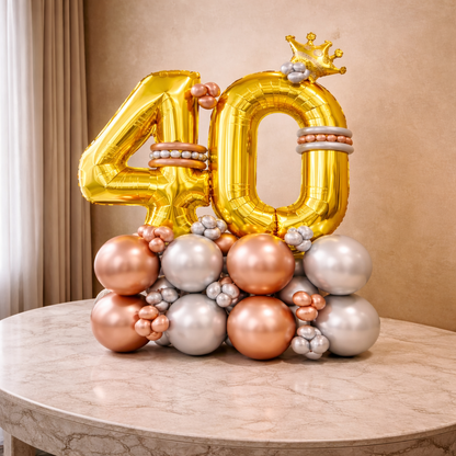 Signature 40th Birthday Large Golden Air Filled Balloon Bouquet Arrangement with Rose Gold & Silver Balloons