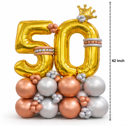 Signature 50th Birthday Large Golden Air Filled Balloon Bouquet Arrangement with Rose Gold & Silver Balloons