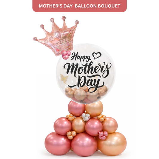 Fancy Mother's Day Balloon Bouqet Arrangement with Rose Gold Crown