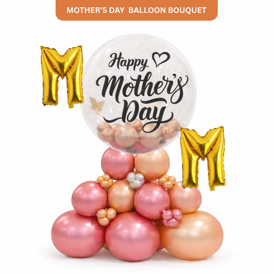 Stylish M-O-M Happy Mother's Day Air FIlled Balloon Bouquet Arrangement