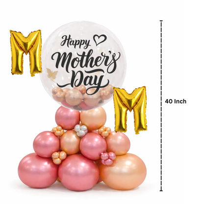 Stylish M-O-M Happy Mother's Day Air FIlled Balloon Bouquet Arrangement