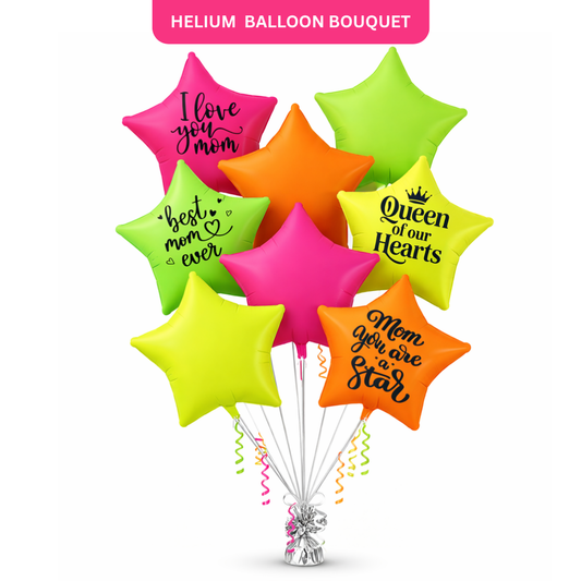 Mom You’re Special Printed Helium Filled Balloon Bouquet with UV Neon Star Balloons Set of 8