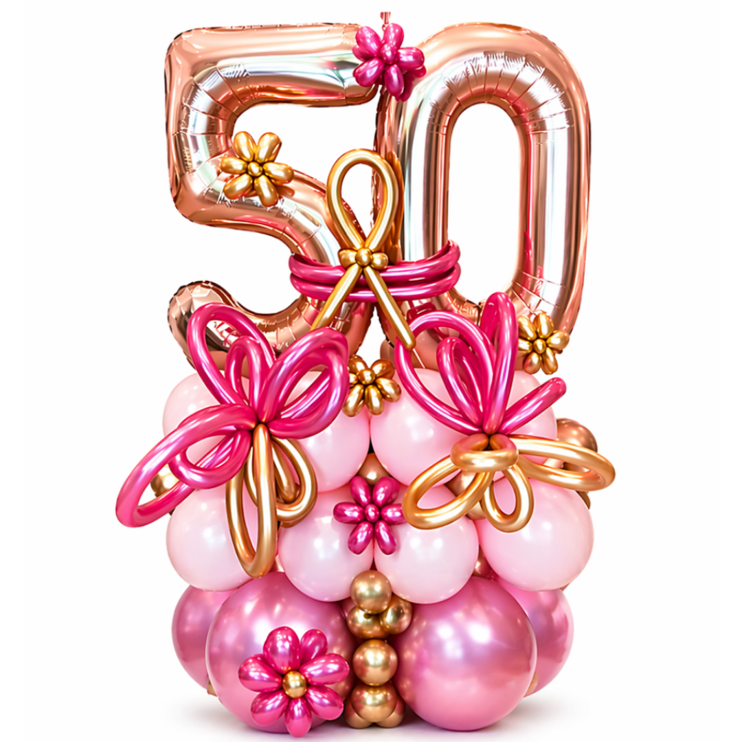 WOW 50th Birthday Rose Gold Balloon Bouquet | Air Filled and Ready Delivery
