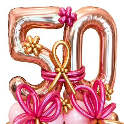 WOW 50th Birthday Rose Gold Balloon Bouquet | Air Filled and Ready Delivery