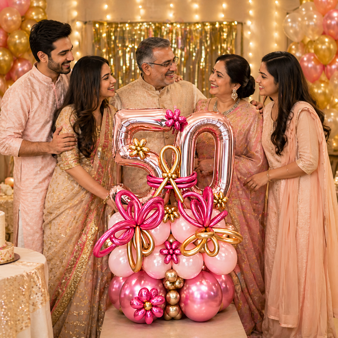 WOW 50th Birthday Rose Gold Balloon Bouquet | Air Filled and Ready Delivery