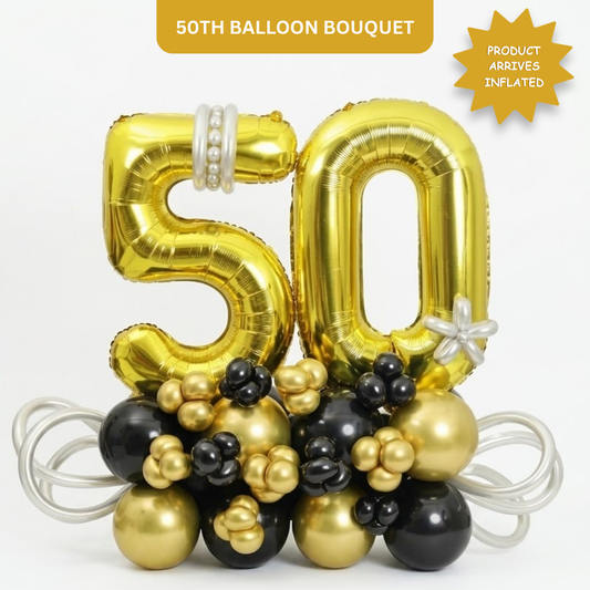 50th Birthday Golden & Black Customization Balloon Bouquet | Air Filled and Ready Delivery
