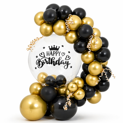 Black and Golden Transparent BOBO Happy Birthday Balloon Bouqet | Air Filled and Ready Delivery