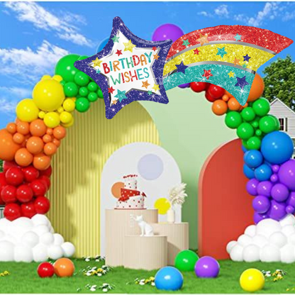 Birthday Wishes Shooting Star Foil Balloon 27 Inch - Rainbow Star Birthday Party Decoration - Ready to Use - 1 Pc