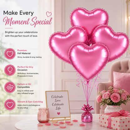Pink Heart Foil Balloon Set of 4 - 18 inches