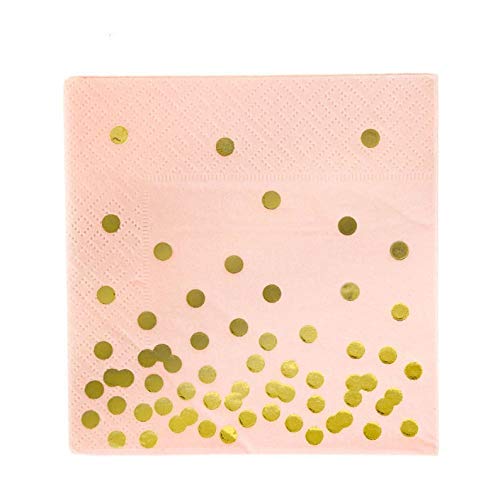 Rose Gold Paper Napkins w/Golden Polka Dots - 20PC