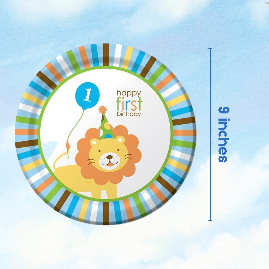 1st Birthday Jungle Animal Paper Plates - 9 inches - 8PC