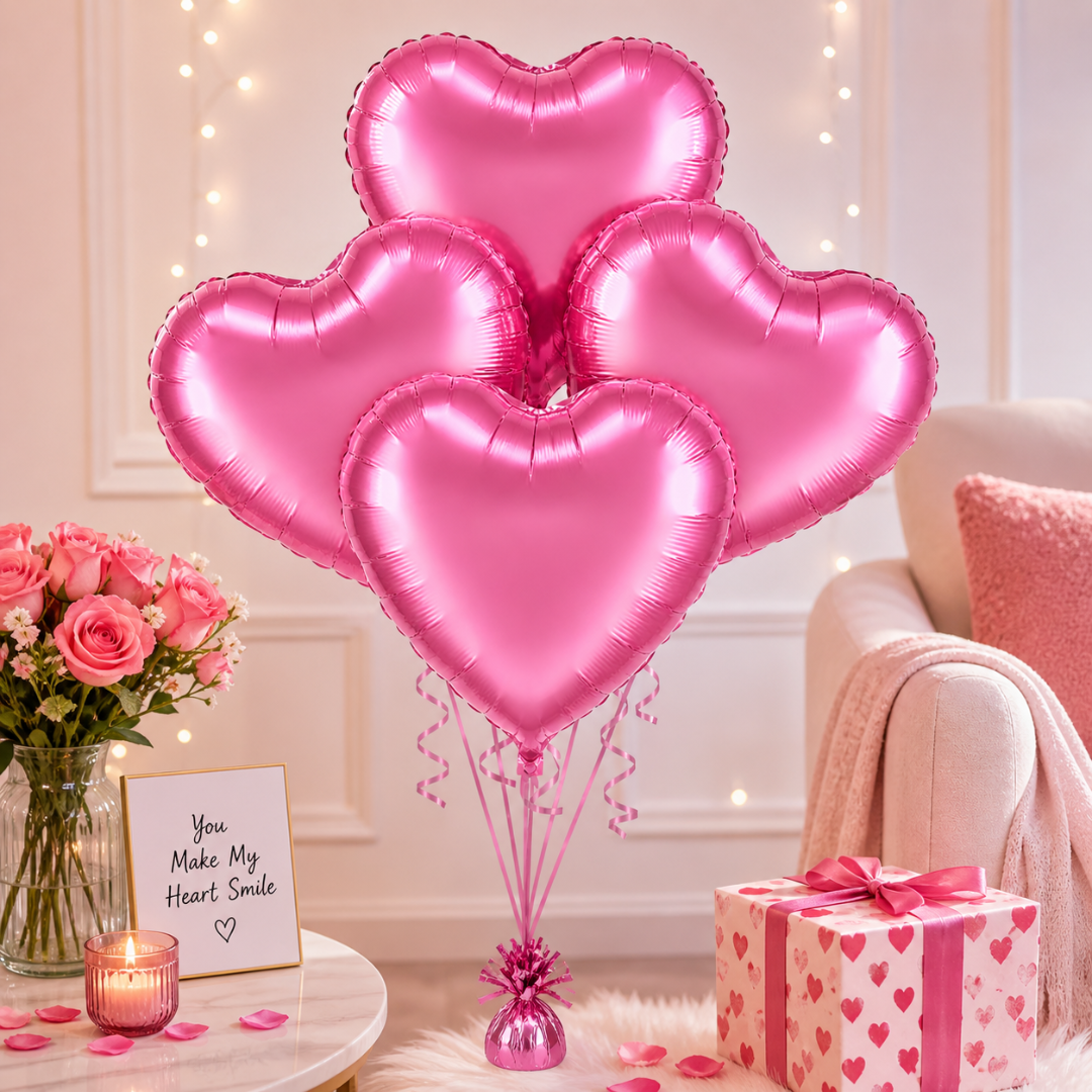 Pink Heart Foil Balloon Set of 4 - 18 inches
