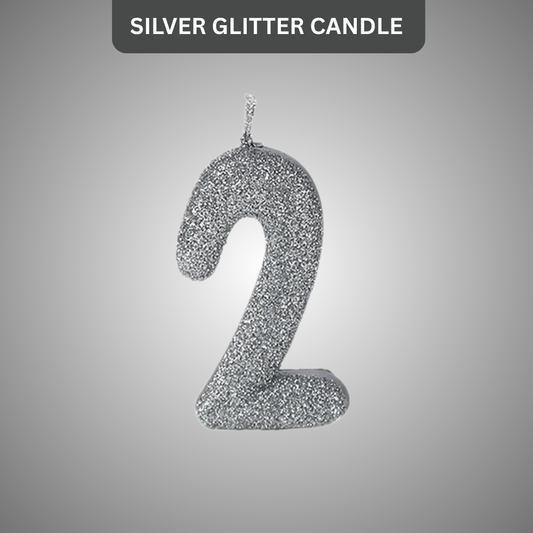 Number 2 Silver Glitter Candle - 1PC