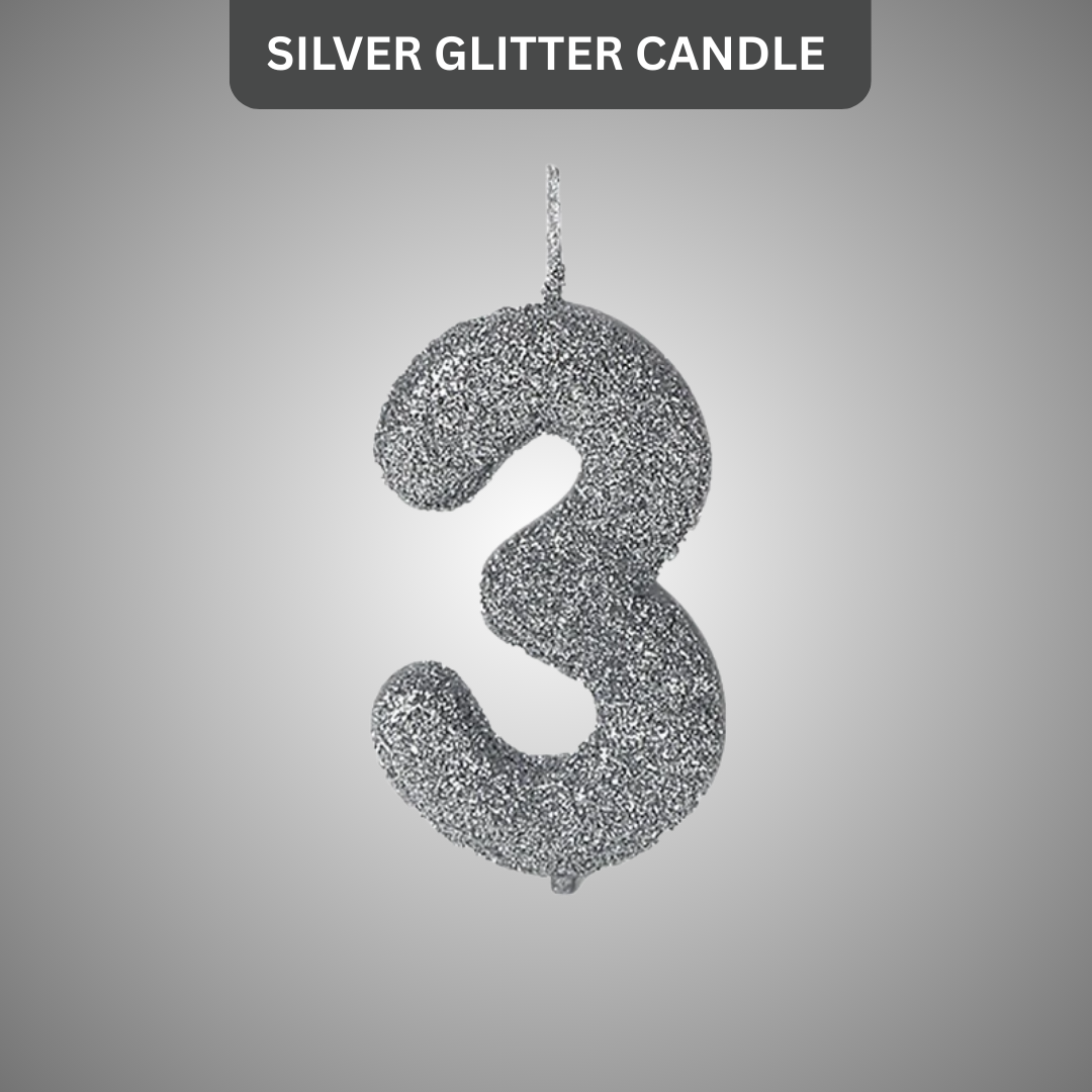 No. 3 Glitter Silver Candle - 1PC