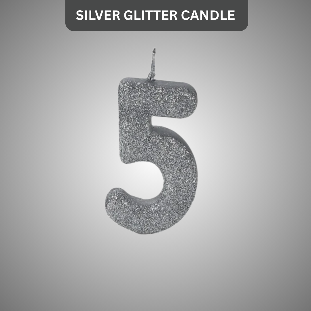 No. 5 Glitter Silver Candle - 1PC