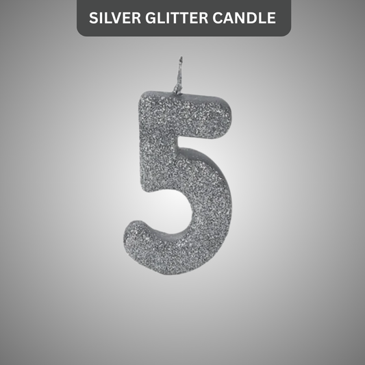 No. 5 Glitter Silver Candle - 1PC