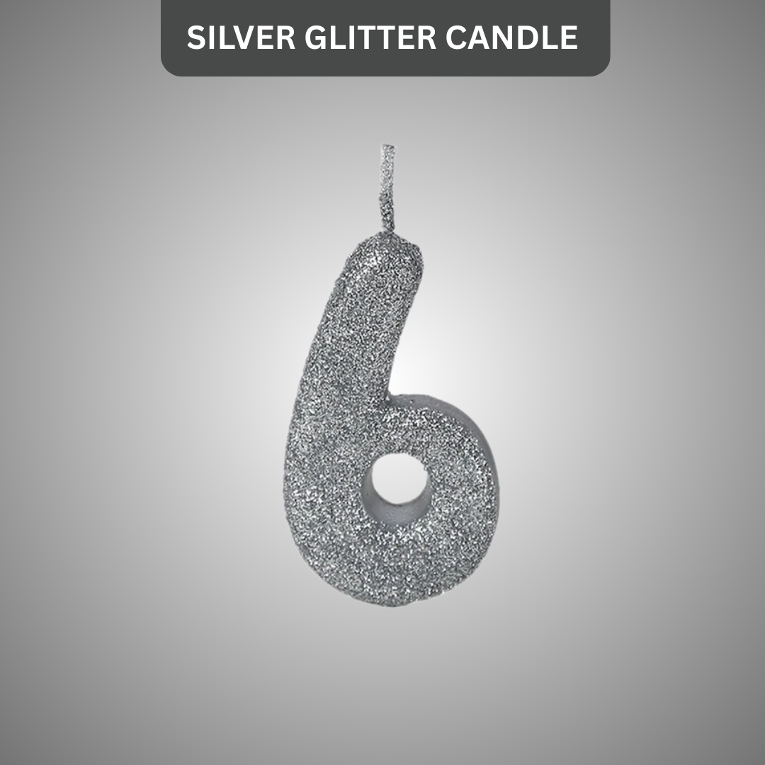 No. 6 Glitter Silver Candle - 1PC