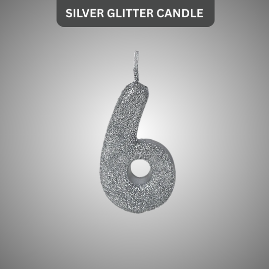 No. 6 Glitter Silver Candle - 1PC