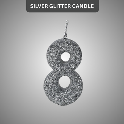 No. 8 Glitter Silver Candle - 1PC