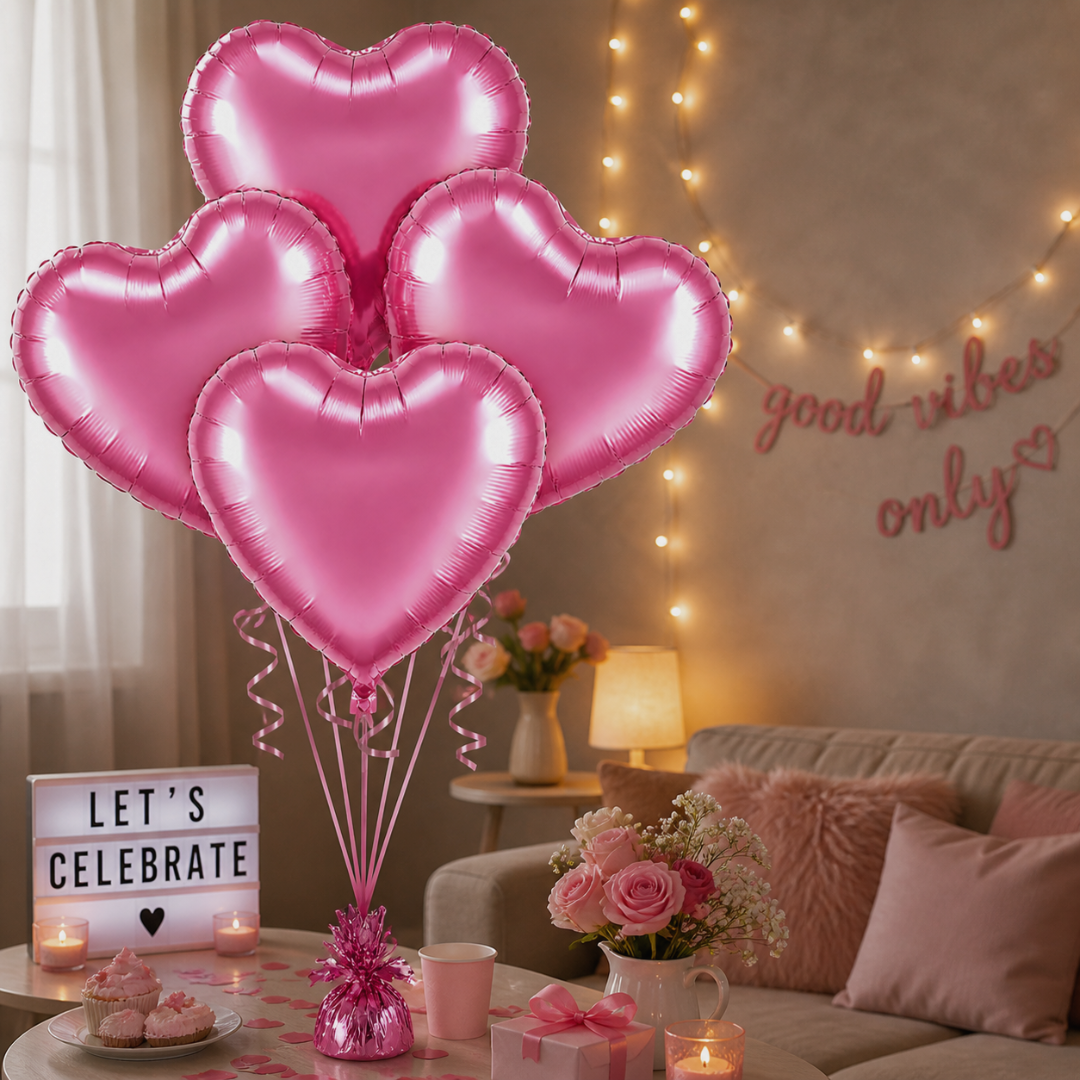 Pink Heart Foil Balloon Set of 4 - 18 inches