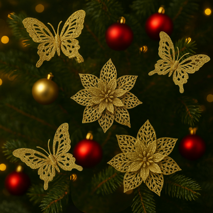 Butterfly & Flowers Hanging Golden - 5PC